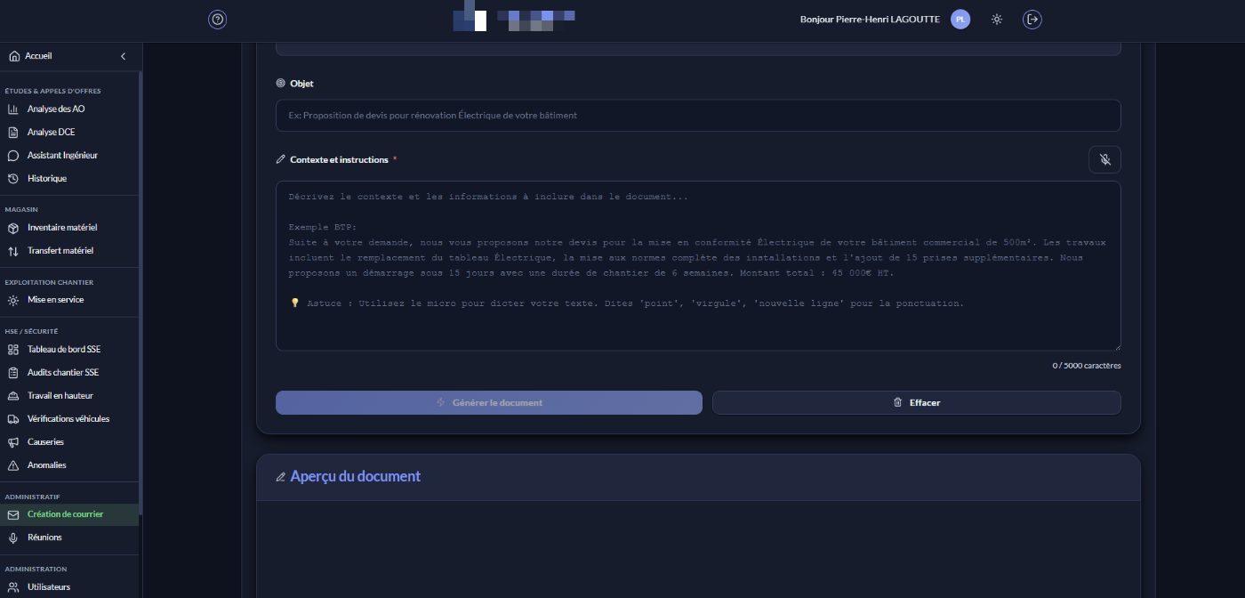 Assistant administratif de génération de courrier