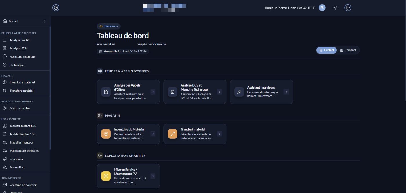 Tableau de bord assistants IA