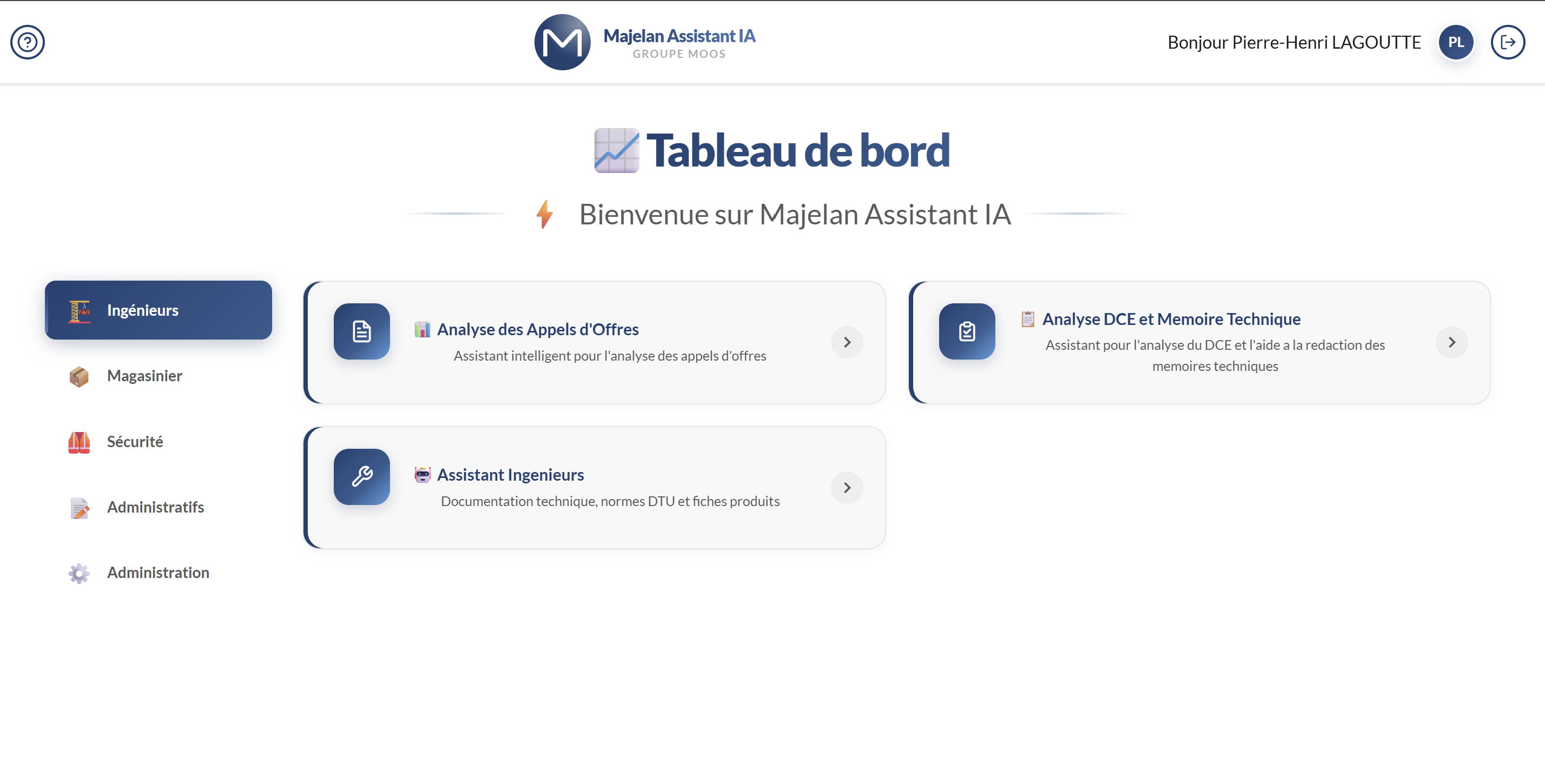 Tableau de bord assistants IA