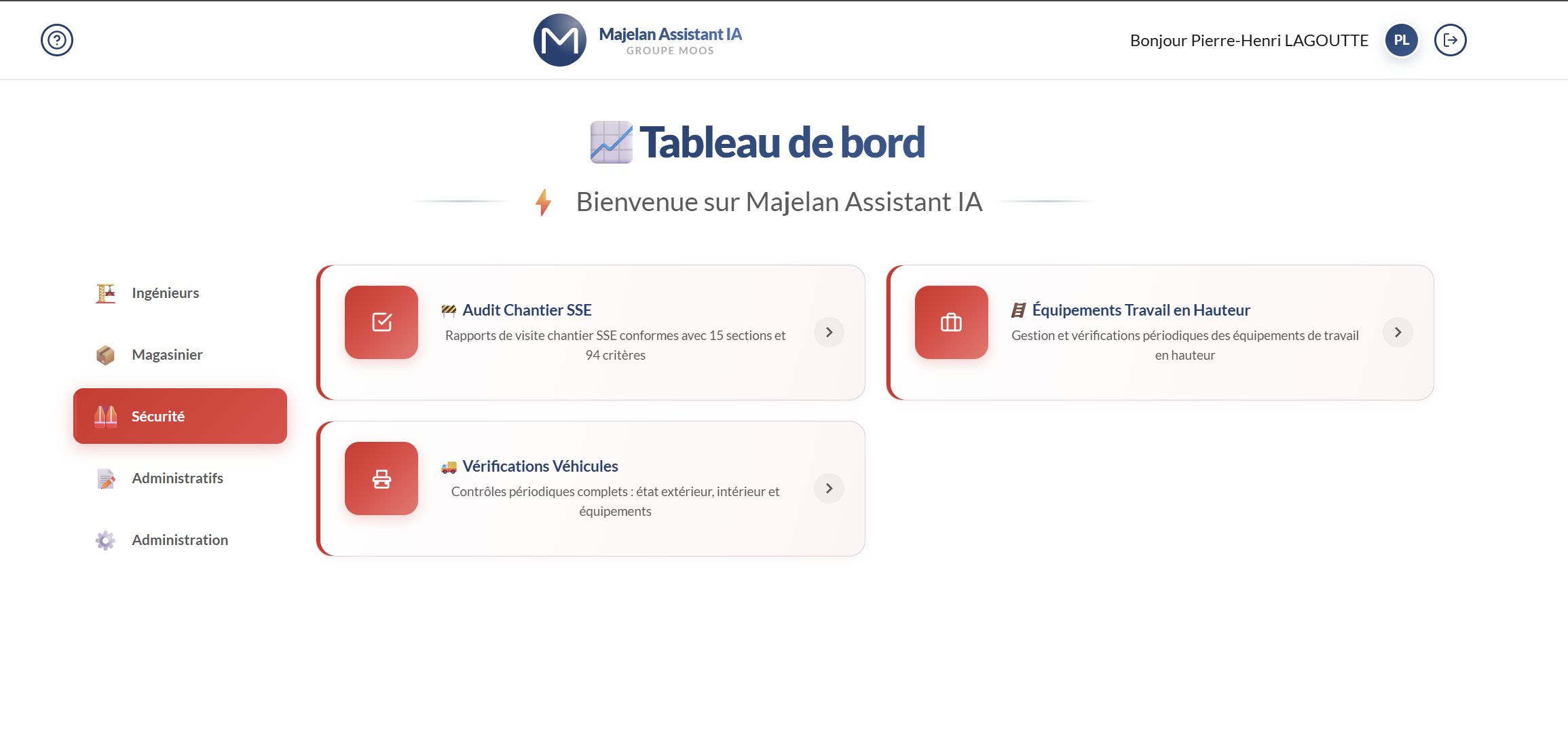 Assistant sécurité - tableau de bord
