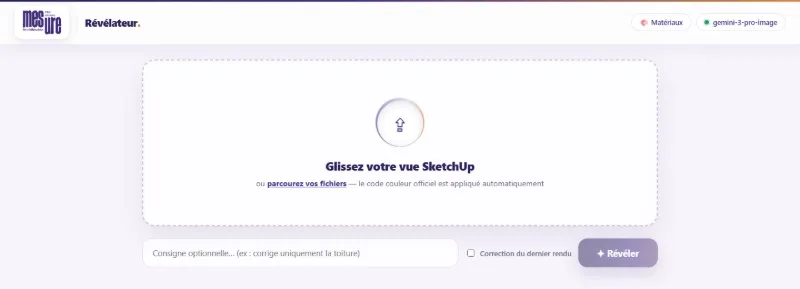 Application Révélateur : interface de génération de rendus